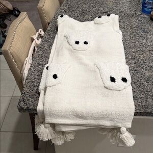 Rachel Zoe Ghost Blanket Cozy White Knit Blanket with Tassels